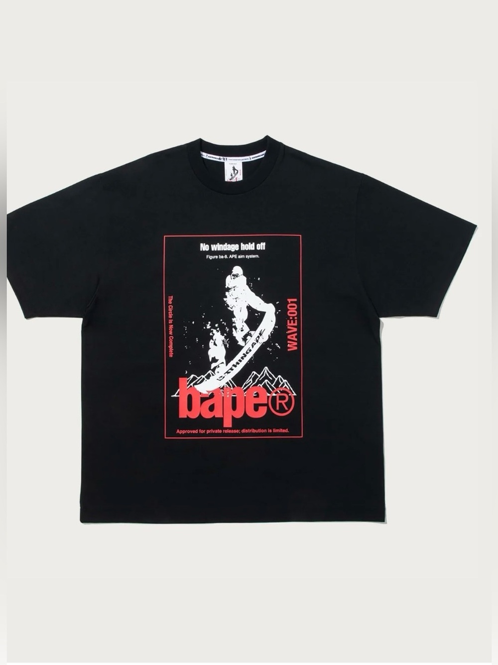 Bape Black Short-Sleeve Tee with Red Wave-001 Graphic